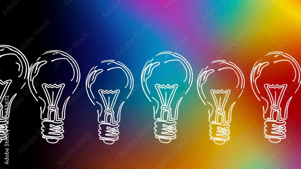 Poster luminous light bulbs gradually illuminating against gradient background, representing creative think