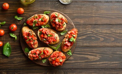 Bruschetta with with cherry tomatoes and basil