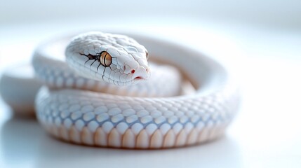 Fototapeta premium Albino Snake Close-Up: A Serene Portrait of a White Serpent