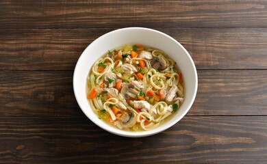 Diet chicken noodle soup with vegetables