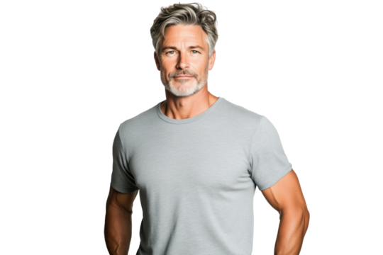 Mature Man with Beard in Gray T-Shirt