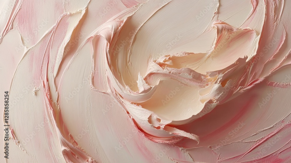 Poster abstract swirls of pink and white paint creating a textured effect