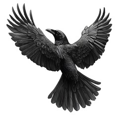 Fototapeta premium Striking Black Raven In Flight Tattoo Design On Isolated White Background