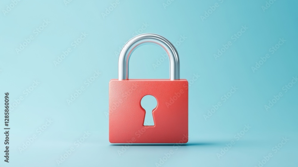 Poster modern red padlock on blue background symbolizing security and protection in digital and physical en