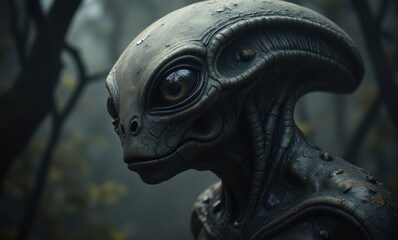 Mysterious alien figure in forest