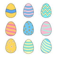 Easter egg set cartoon vintage, Happy Easter. Vector Illustration retro style