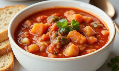 Hearty vegetable soup in a bowl