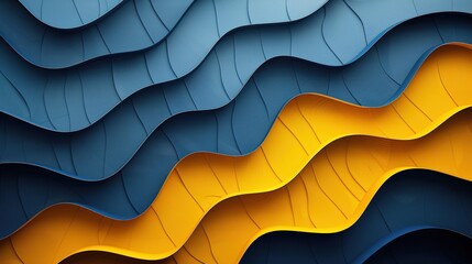 Obraz premium Abstract layered wavy design, blue and gold. Background texture. Digital art. Possible use wallpaper