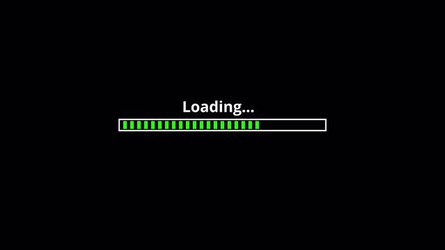 Loading progress bar animation from 0 to 100 percentage on black background video, 4k animated progress bar on transparent background
