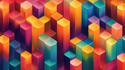 Colorful abstract cubic pillars standing in a grid layout