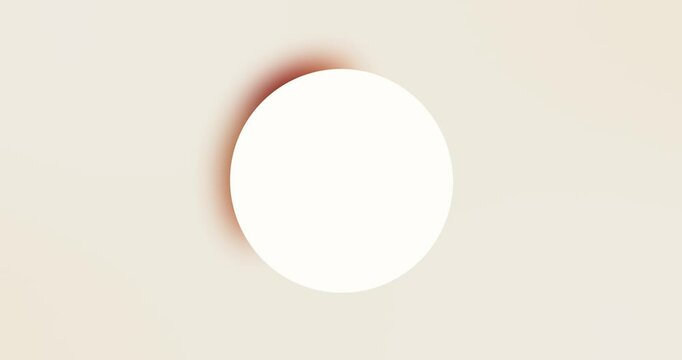 Minimalist Light Ivory Background Loop With A White Circular Border And A Blurry Color Changing Drop Of Shadow Swirling Around. 4K Video. Simple Modern Animated Layout With Copy Space.