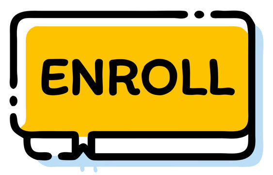 Bright enroll button design with playful style, online registration