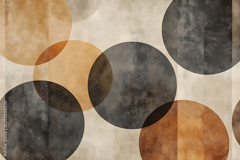 Poster abstract art with overlapping circles in earthy tones.