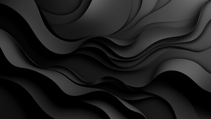 Obraz premium Abstract black background with wavy lines and shadows for presentation design, and mockup template