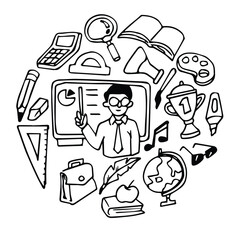 teacher doodle set hand drawn sketch vector illustration