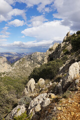 The mountain panorama opening from the hiking path to pick Puig Campana, Finestrat, Benidorm, Spain