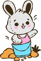 a cute rabbit stting on the bucket illustration