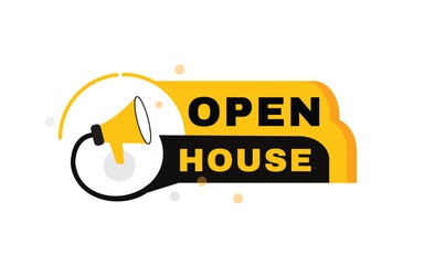 Open house, design banner label For web, social media, advertising symbol. Modern element vector illustration.