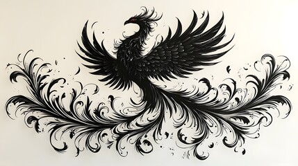 Fototapeta premium Striking Tribal Phoenix Tattoo Design with Fiery Wings on White Background
