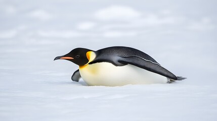 Fototapeta premium A penguin sliding on ice in Antarctica