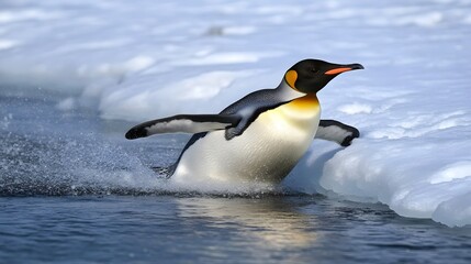 Fototapeta premium A penguin sliding on ice in Antarctica