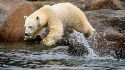 Fototapeta premium A polar bear diving into the water