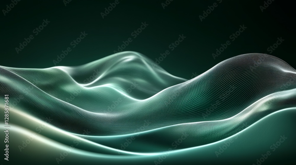 Poster abstract representation of wavy lines with a dark green background