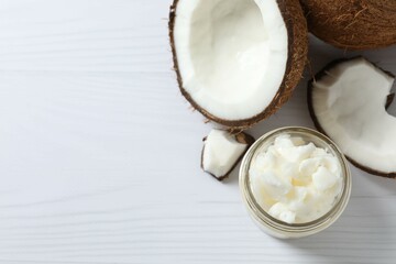 Jar of coconut oil on table
