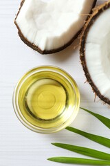 Bowl of coconut oil on table