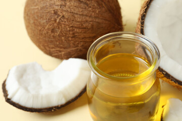Jar of coconut oil on table
