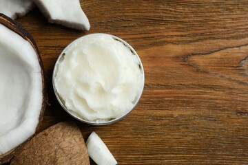 Jar of coconut oil on table