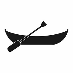 Black Canoe Silhouette Vector Icon Crisp & Detailed.