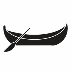 Black Canoe Silhouette Vector Icon Crisp & Detailed.
