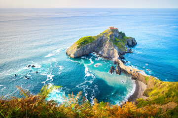 High point of view of San Juan de Gaztelugatxe, Basque Country, Spain.