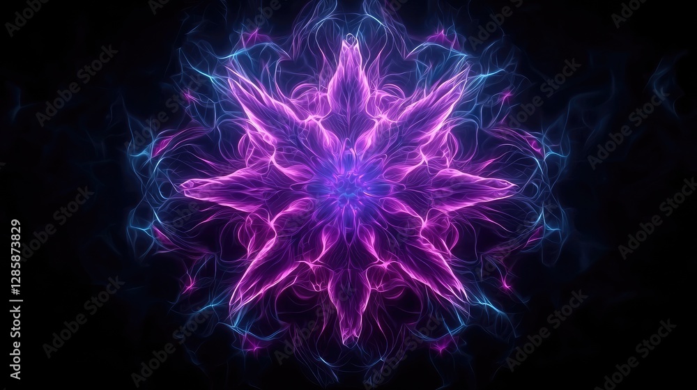 Poster dynamic fluorescent starburst animation digital space abstract art dark background 3d perspective vi