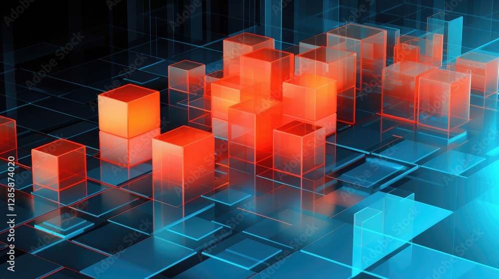 Poster dynamic digital cubes creating futuristic patterns in a virtual environment abstract graphic design