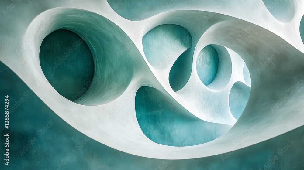 Poster abstract architectural structure with organic curves and teal color gradients