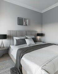 White and gray master bedroom corner