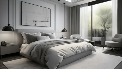 White and gray master bedroom corner