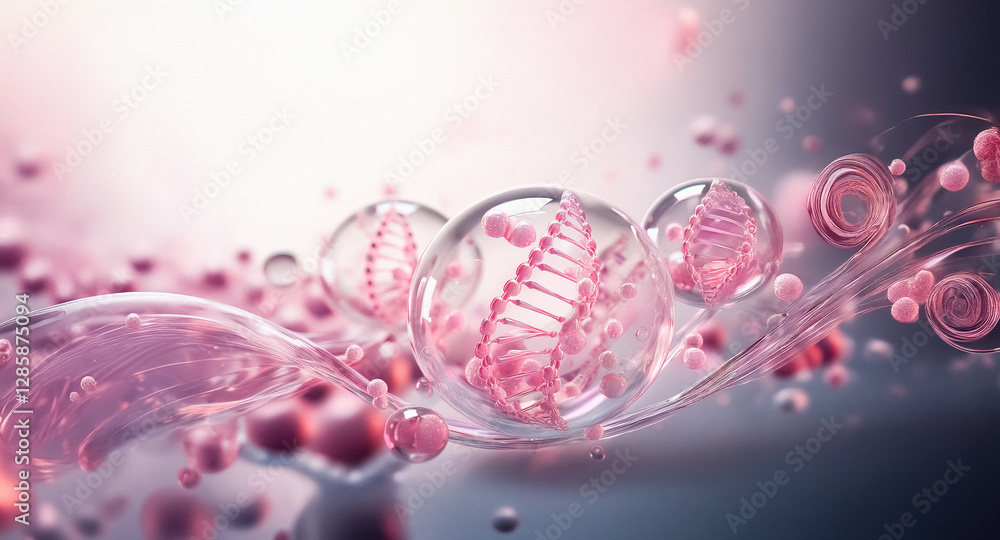 Poster abstract pink shapes flow across a smooth surface, highlighted with soft white light, creating a dre