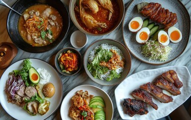 Asian Fusion Cuisine Platter, Restaurant, Elevated Dining, Colorful Dishes