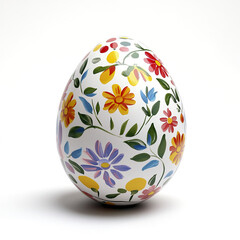 Colorful Easter egg with floral patterns on white background
