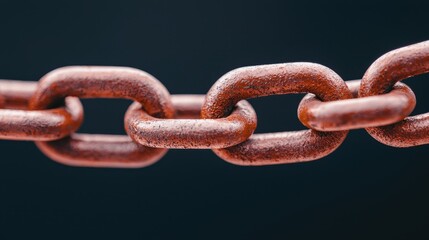 Fototapeta premium A close-up view of a rusty metal chain, highlighting its links against a dark background, emphasizing texture and detail.