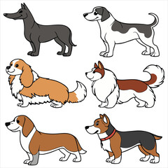 Cartoon Style Dog Breeds Collection – Adorable and Unique Canine Illustrations