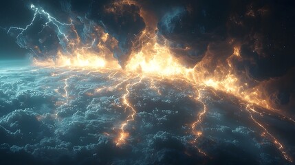 Cosmic Storm Engulfing the Earth with Streaking Lightning in Dramatic Apocalyptic Finale