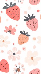 cute pink and white strawberry flowers illustration poster background