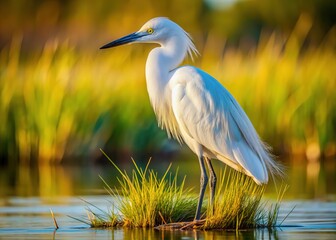 AI-crafted portrait of a pale blue heron, subtly stunning in a salt marsh.