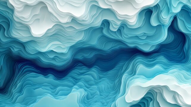 Abstract blue and white layered illustration resembling water or clouds
