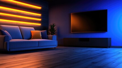 Cozy evening setup modern living room interior design warm lighting comfortable atmosphere relaxing view
