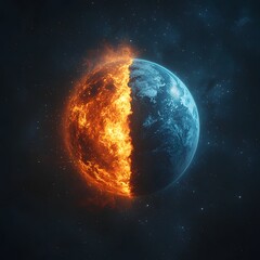 Obraz premium Earth in Flames and Darkness Apocalyptic Celestial Landscape Depicting the End of the World